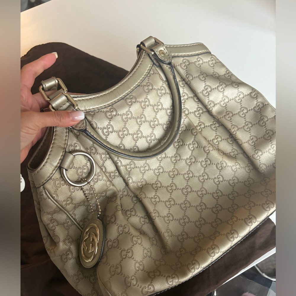 Authentic Gucci Medium Metallic Sukey Tote.